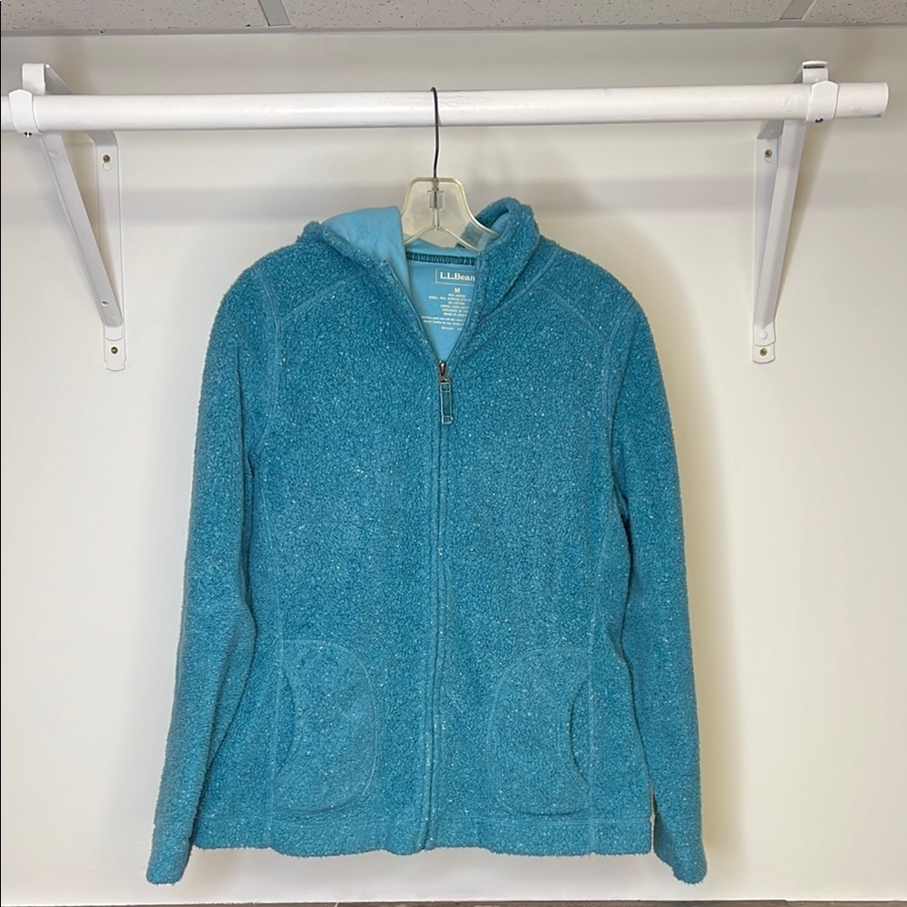 L.L.Bean Teal Hooded Fleece Sherpa Zip‎ Up Jacket- M